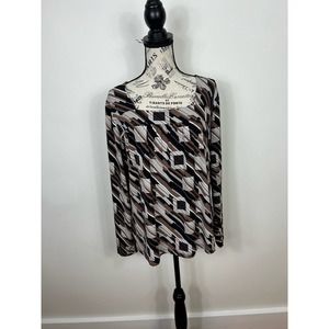 East 5th square neck patterned long sleeve Blouse